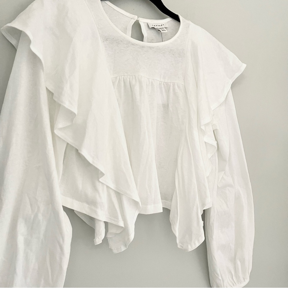 Topshop Draped Ruffle Longsleeve Top - Picture 3 of 11